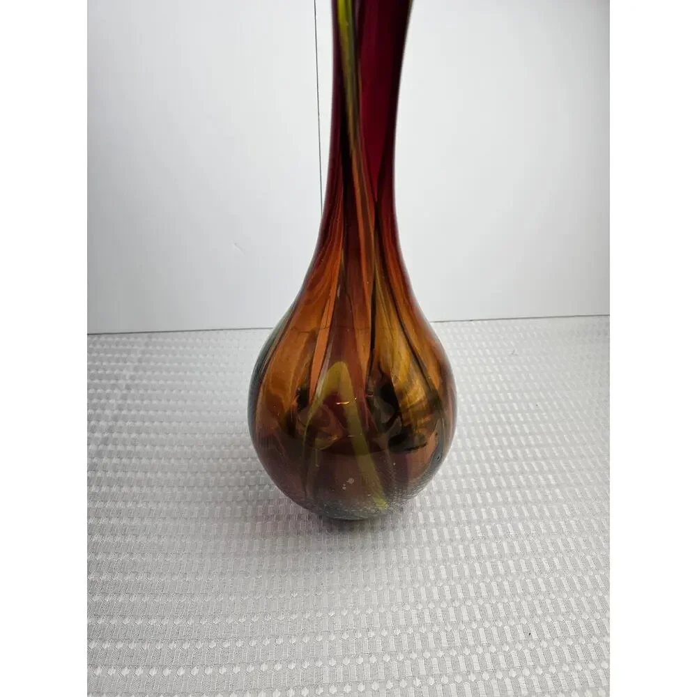 Vintage Pier One‎ Colorful Tall Blown Glass Vase Red Orange Green Yellow Blue